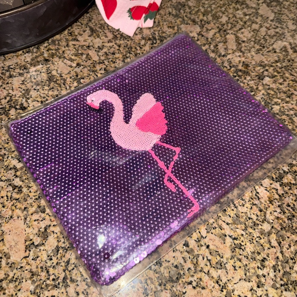 Tarte Cosmetics Flamingo Sequin Makeup Bag – Purple Zipper Pouch